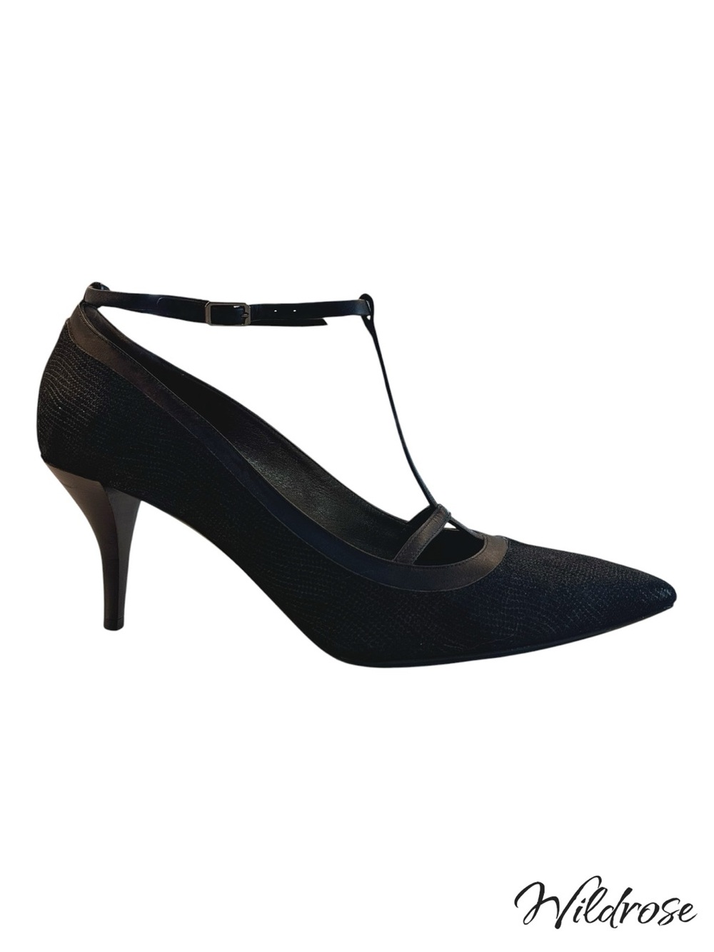 Lanvin Black Textured T-Strap Pumps Heels Made in Italy Size 42 US 10.5 11